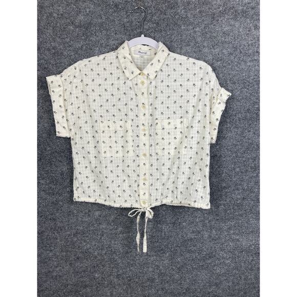 Madewell XS Button-Up Drawstring Shirt in Blooming Ikat white cropped - Picture 3 of 11